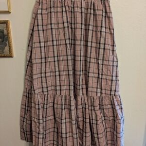 English Factory Pink Plaid Maxi Skirt